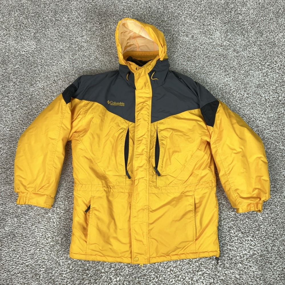 Vintage Columbia Jacket Mens Medium Yellow Hooded Ski Insulated Parka‎ Winter